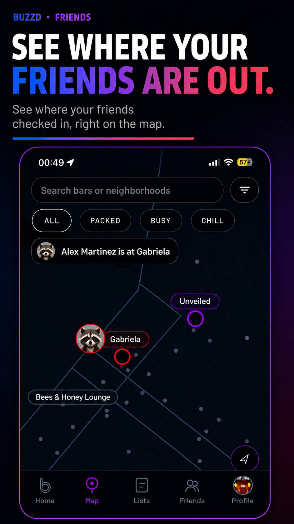 Buzzd friends on the map